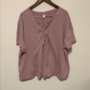Old Navy Mauve Lace-Up V-Neck Short Sleeve Tee